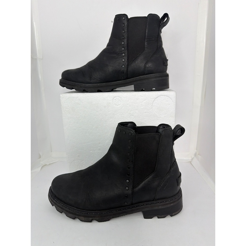 Sorel Lennox Chelsea Boots Black Waterproof Leather Studded NL3697-010 Womens 10